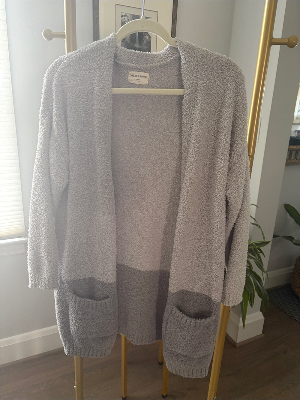 Barefoot Dreams Plush Open-Front Long Cardigan in Light Gray